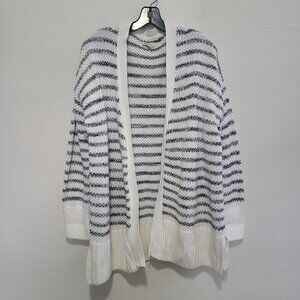 Barbour Holywell Knit Cardigan Women's L White Blue Striped Sweater